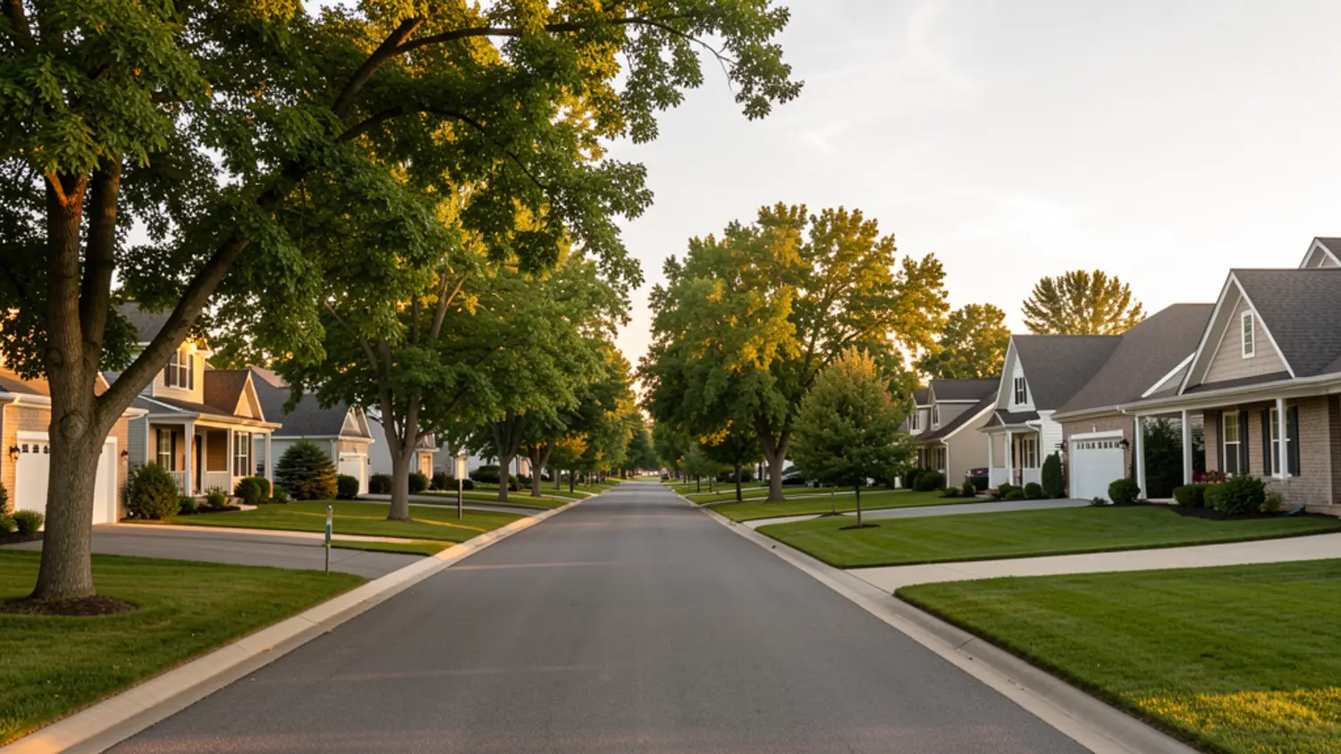 Tree-lined Clive residential street near a greenbelt-style path in a calm suburban setting